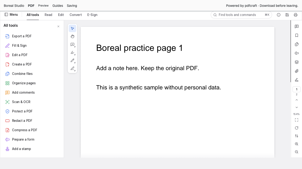 First page of the two-page practice PDF opened in the actual editor