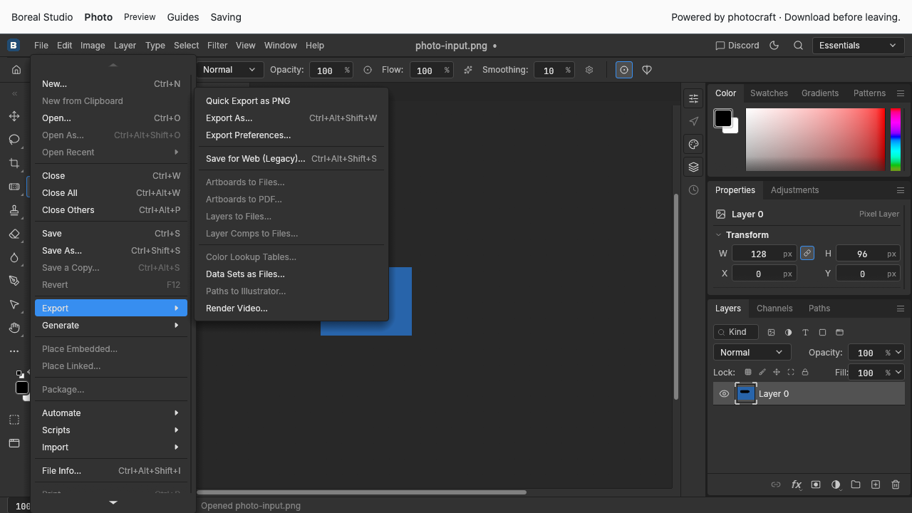 The actual PNG export controls in the browser editor