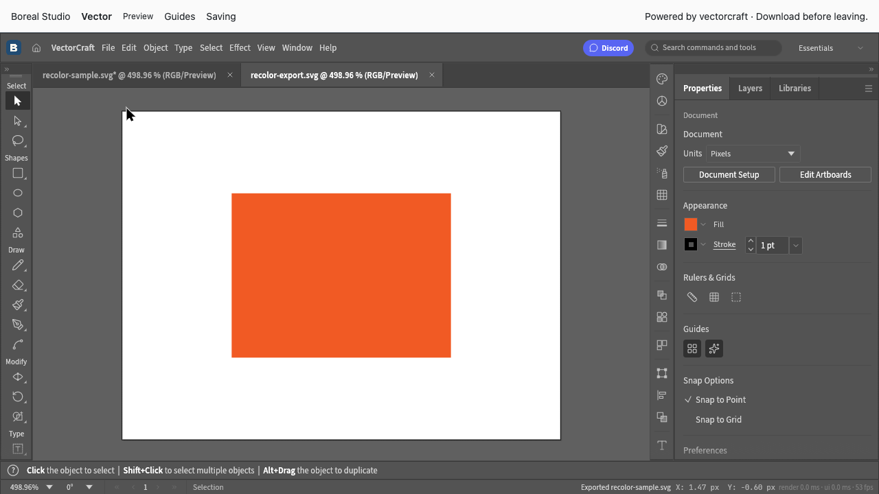 Downloaded orange SVG reopened in Vector
